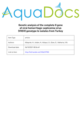Genetic Analysis of the Complete G Gene of Viral Hemorrhagic Septicemia Virus (VHSV) Genotype Ie Isolates from Turkey