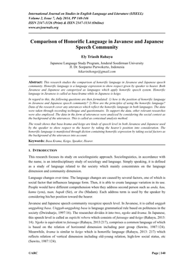 Comparison of Honorific Language in Javanese and Japanese Speech Community