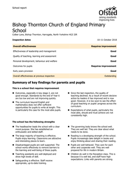 Bishop Thornton Church of England Primary School Colber Lane, Bishop Thornton, Harrogate, North Yorkshire HG3 3JR