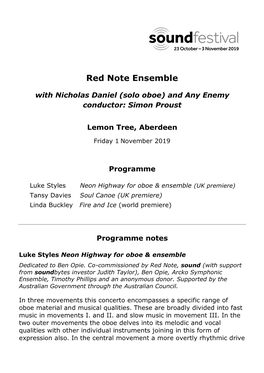 Red Note Ensemble with Nicholas Daniel (Oboe)