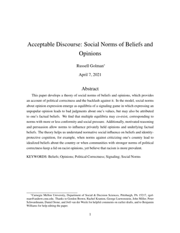 Acceptable Discourse: Social Norms of Beliefs and Opinions