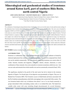 Mineralogical and Geochemical Studies of Ironstones Around Koton Karfi, Part of Southern Bida Basin, North Central Nigeria