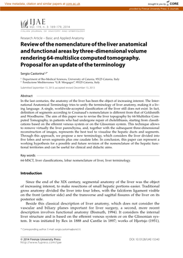 Review of the Nomenclature of the Liver Anatomical and Functional Areas by Three-Dimensional Volume Rendering 64-Multislice Computed Tomography