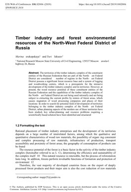 Timber Industry and Forest Environmental Resources of the North-West Federal District of Russia