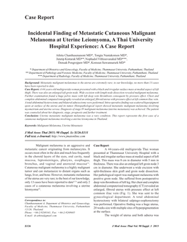 Incidental Finding of Metastatic Cutaneous Malignant Melanoma at Uterine Leiomyoma, a Thai University Hospital Experience: a Case Report