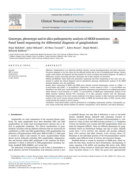 Genotype, Phenotype and in Silico Pathogenicity Analysis of HEXB Mutations: T Panel Based Sequencing for Diﬀerential Diagnosis of Gangliosidosis