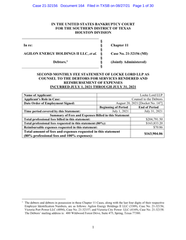 Locke Lord Llp As Counsel to the Debtors for Services Rendered and Reimbursement of Expenses Incurred July 1, 2021 Through July 31, 2021