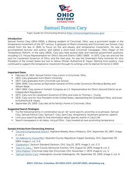 Samuel Fenton Cary (1814-1900), a Lifelong Resident of Cincinnati, Ohio, Was a Prominent Leader in the Temperance Movement of the 19Th Century