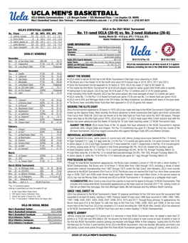 UCLA Men's Basketball Page 1/1 Season/Career Statistics UCLA’S SEASON/CAREER STATS As of Mar 23, 2021 2020-21All Games ROSTER