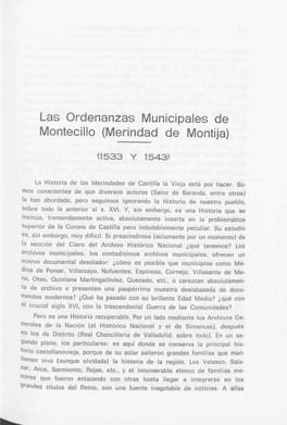 Las Ordenanzas Municipales De Montecillo (Merindad De Montija)