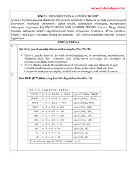 Unit I Introduction & Number Theory