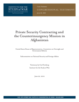 Carl Forsberg STUDY of WAR CONGRESSIONAL TESTIMONY Military a Nalysis Andeducation for Civilian Leaders June 22, 2010