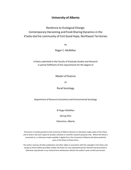 Contemporary Harvesting and Food-Sharing Dynamics in the K'asho Got'ine Community of Fort Good Hope, Northwest Territories