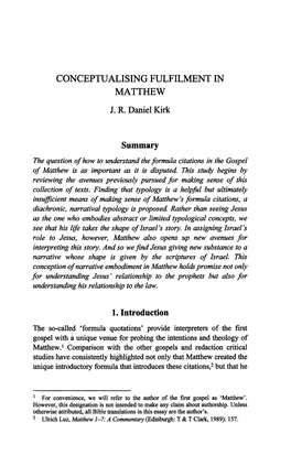 CONCEPTUALISING FULFILMENT in MATTHEW J. R. Daniel Kirk