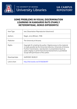 University Microfilms, Inc., Ann Arbor, Michigan SOME PROBLEMS in VISUAL DISCRIMINATION LEARNING