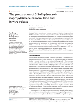 The Preparation of 3,5-Dihydroxy-4- Isopropylstilbene Nanoemulsion and in Vitro Release