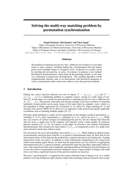 Solving the Multi-Way Matching Problem by Permutation Synchronization