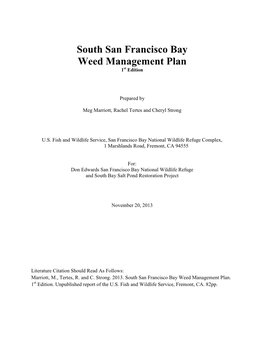 South San Francisco Bay Weed Management Plan 1St Edition