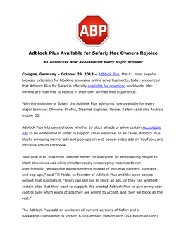 Adblock Plus Available for Safari; Mac Owners Rejoice