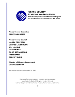 PIERCE COUNTY STATE of WASHINGTON Annual Comprehensive Financial Report for the Year Ended December 31, 2020
