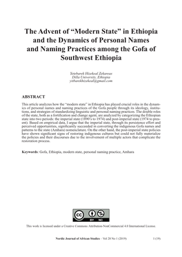 “Modern State” in Ethiopia and the Dynamics of Personal Names and Naming Practices Among the Gofa of Southwest Ethiopia Yetebarek Hizekeal Zekareas