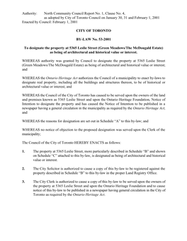 Authority: North Community Council Report No. 1, Clause No. 4, As