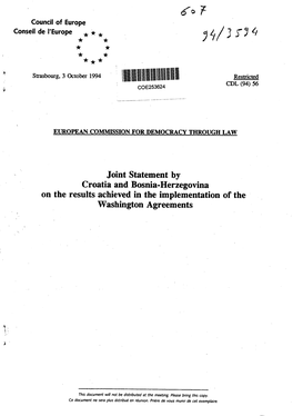 Joint Statement by Croatia and Bosnia-Herzegovina on the Results Achieved in the Implementation of the Washington Agreements