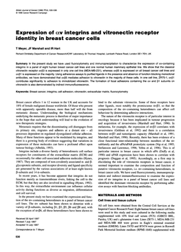 Expression of Xv Integrins and Vitronectin Receptor Identity in Breast Cancer Cells