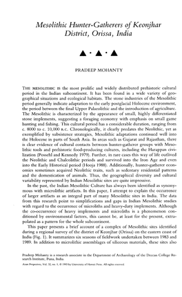Mesolithic Hunter-Gatherers of Keonjhar District) Orissa) India