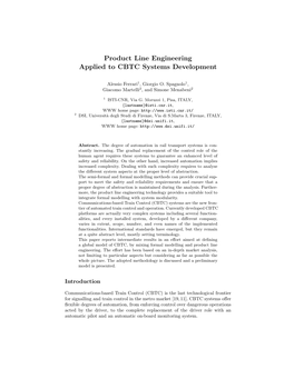 Product Line Engineering Applied to CBTC Systems Development