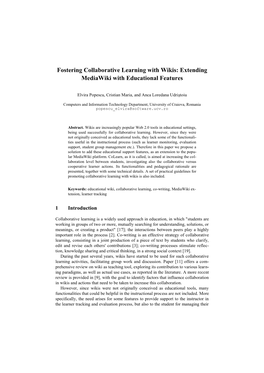 Fostering Collaborative Learning with Wikis: Extending Mediawiki with Educational Features