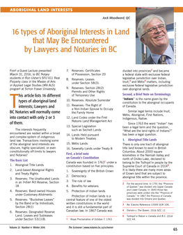 16 Types of Aboriginal Interests in Land