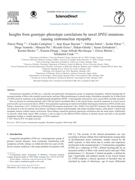 Insights from Genotype–Phenotype Correlations by Novel SPEG Mutations Causing Centronuclear Myopathy