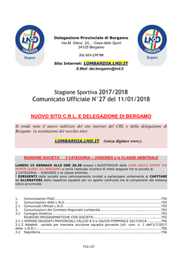 Comunicato Ufficiale N°27 Del 11/01/2018