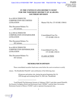 In the United States District Court for the Northern District of Alabama Southern Division