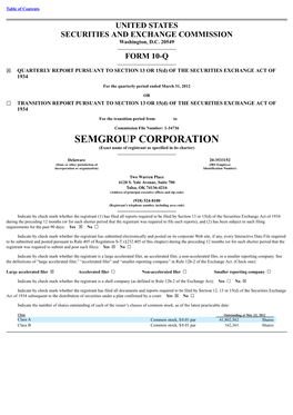 SEMGROUP CORPORATION (Exact Name of Registrant As Specified in Its Charter)