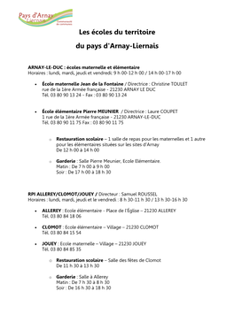 Les Écoles Du Territoire Du Pays D'arnay-Liernais