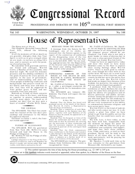 Congressional Record United States Th of America PROCEEDINGS and DEBATES of the 105 CONGRESS, FIRST SESSION