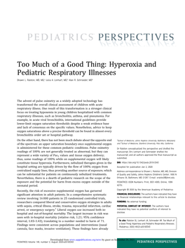 Hyperoxia and Pediatric Respiratory Illnesses Shawn L