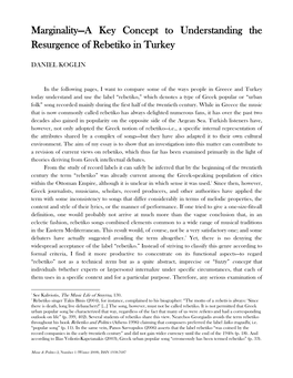 Marginality--A Key Concept to Understanding the Resurgence of Rebetiko in Turkey