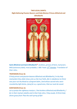 Holy Martyrs Princes Æthelred and Æthelberht.Pdf