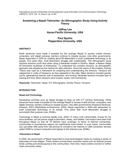 Sustaining a Nepali Telecenter: an Ethnographic Study Using Activity Theory