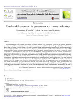 Trends and Developments in Green Cement and Concrete Technology