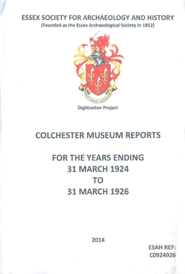 Colchester Museum Report 1924 to 1926