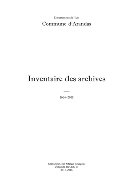 Inventaire Des Archives