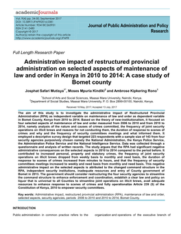 Administrative Impact of Restructured Provincial