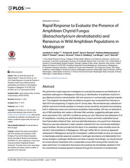 And Ranavirus in Wild Amphibian Populations in Madagascar