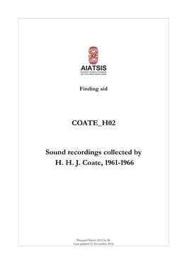 COATE H02 Sound Recordings Collected by HHJ Coate, 1961-1966