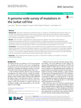 A Genome-Wide Survey of Mutations in the Jurkat Cell Line Louis Gioia1* , Azeem Siddique2,Stevenr.Head2, Daniel R