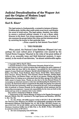 Judicial Deradicalization of the Wagner Act and the Origins of Modern Legal Consciousness, 1937-1941T Karl E